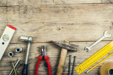 Tools on a wood background